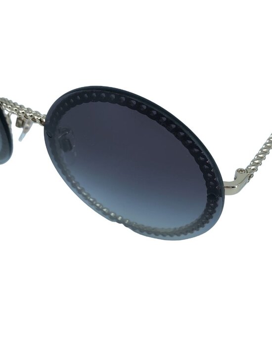 Chanel Mademoiselle CC Logo Chain Oval Sunglasses 58 Black Gold Eyewear main image 6